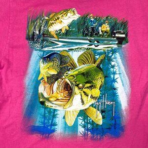 Guy Harvey Unisex S Pink Fishing Graphic T-Shirt Front Pocket Logo Short Sleeve